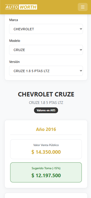 AutoWorth App - Consulta de precios de vehículos en Argentina